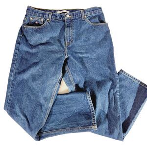 Tommy Hilfiger Jeans Womens 33x31 Straight Leg Dark Wash Vtg Logo Denim Blue